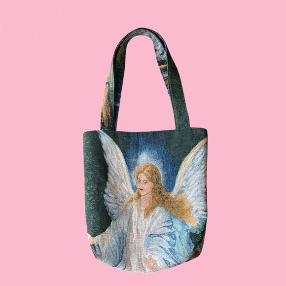 Upcycled Handmade Tapestry Angel Tote Bag! - Picture 4 of 8